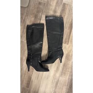 Black Knee High Leather Heeled Boots Shoes Women's Size 6